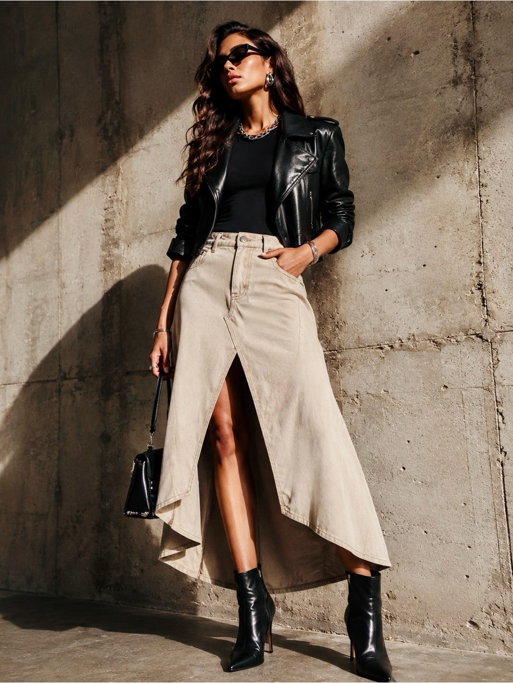 We The Free Aquarius Cream Denim Maxi Skirt Ecru 25 NWT